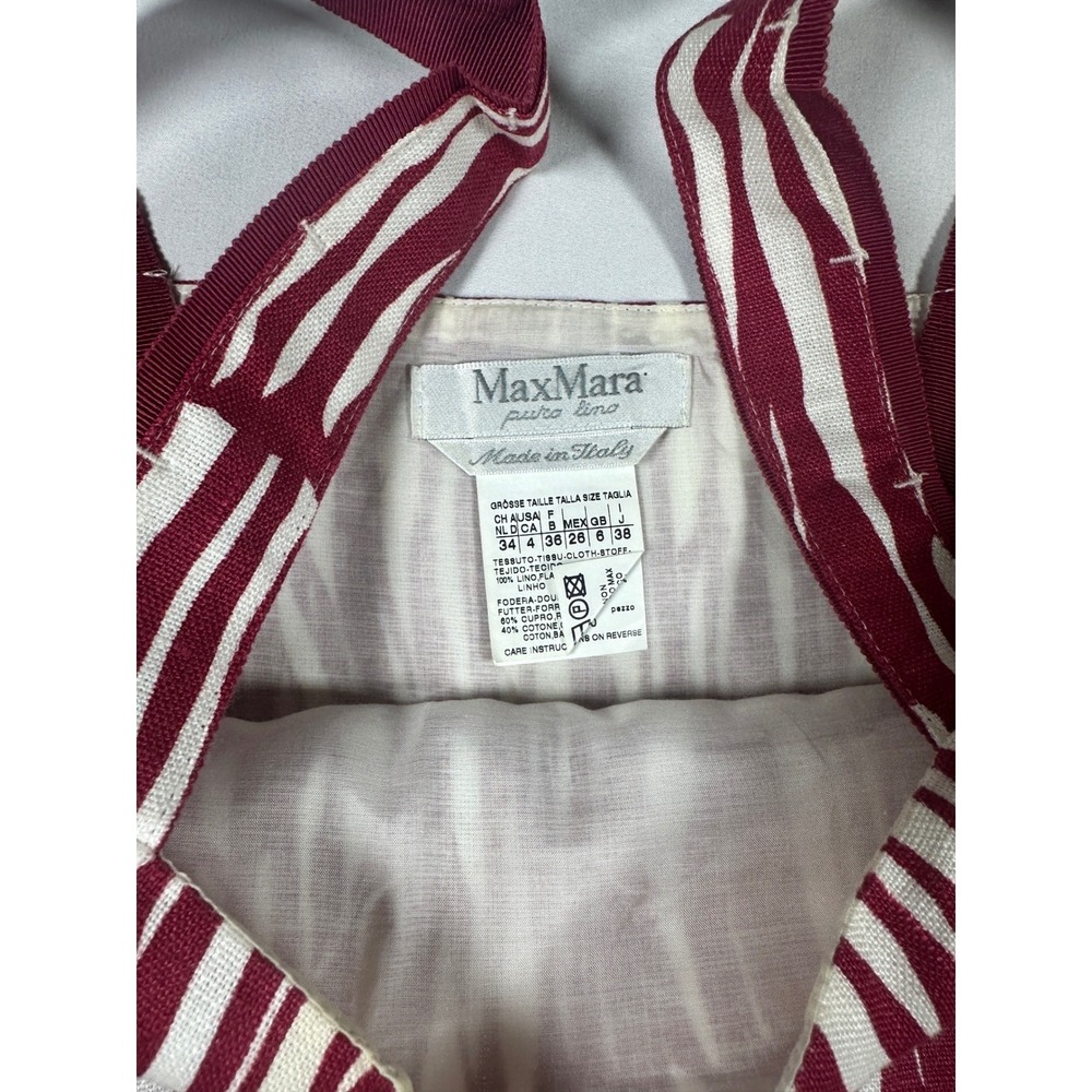 Max Mara Linen Red White Zebra Print Linen Sheath Dress Made in Italy Size 6 - Picture 2 of 8